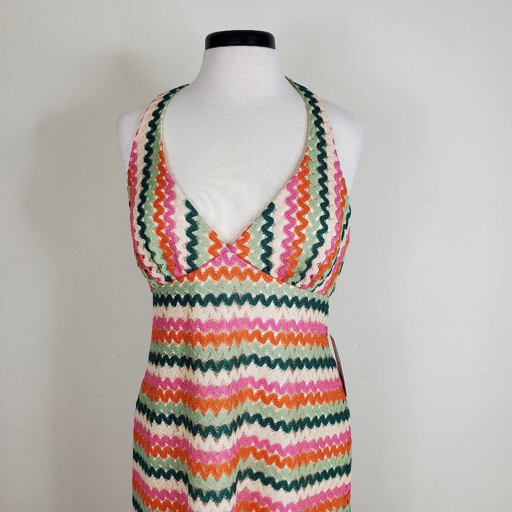Premier Amour Crochet Halter Sleeveless Chevron Midi Fit + Flare Retro Dress XL